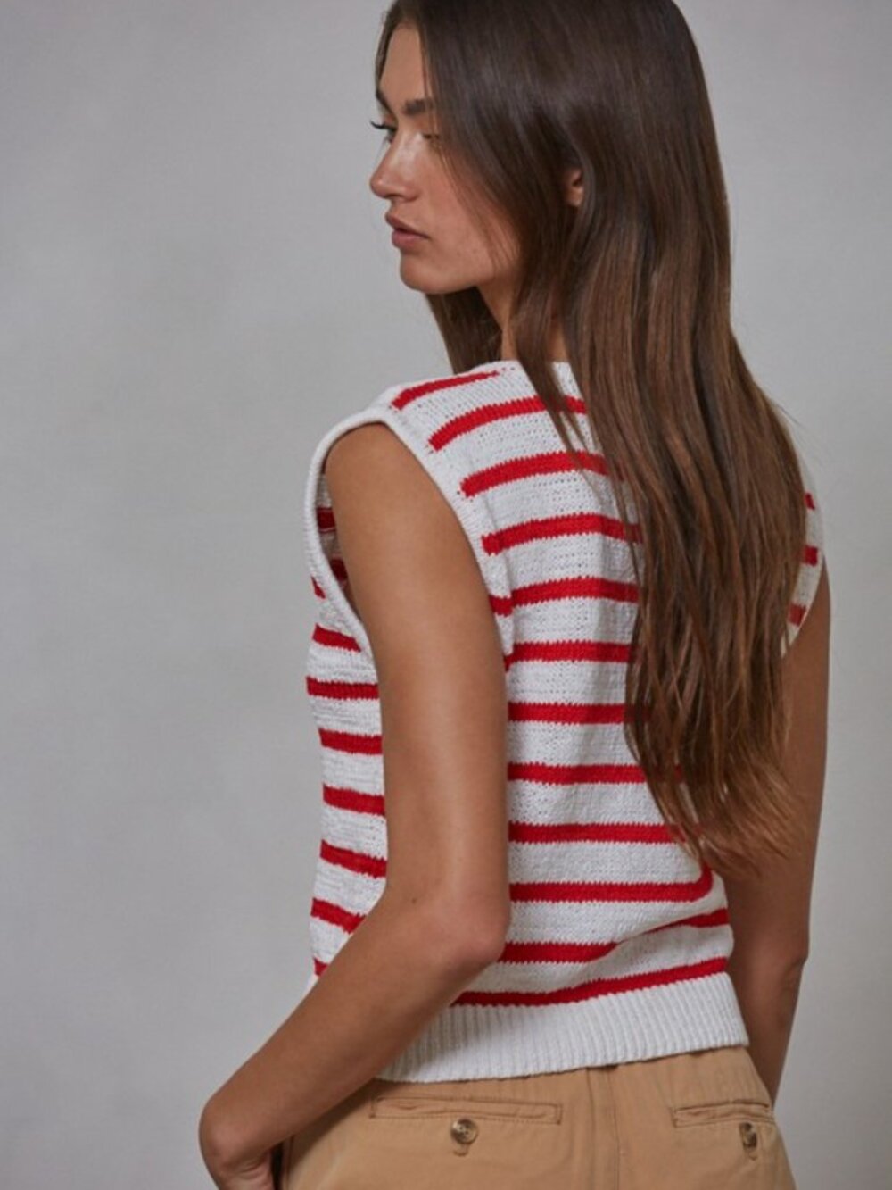 Gayley Red and White Striped Knit Vest Top - Picture 3 of 3